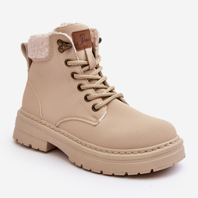 Botas Mujer De Piel Con Piel De Oveja, Beige Claro, Lynnvia 2