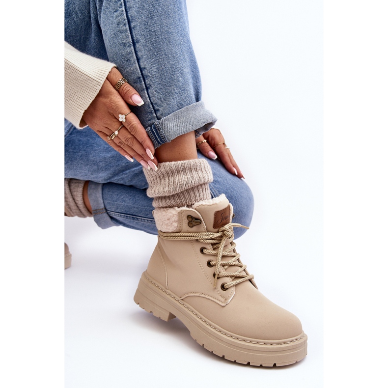 Botas Mujer De Piel Con Piel De Oveja, Beige Claro, Lynnvia 1