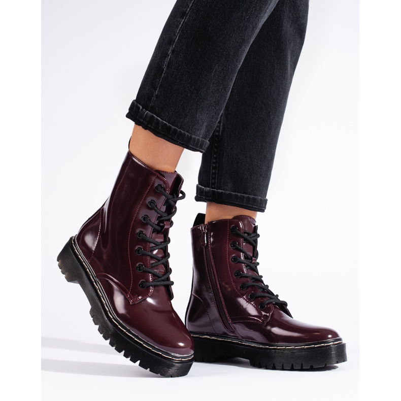 Vinceza Botas con cordones para mujer en la plataforma Shelovet granate. rojo 1