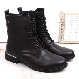 Botas de mujer de piel con circonitas, aislantes negras, Filippo DBT4747 negro 2