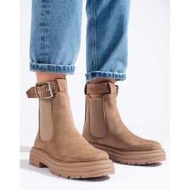 Botines de ante caqui con hebilla Shelovet beige 2
