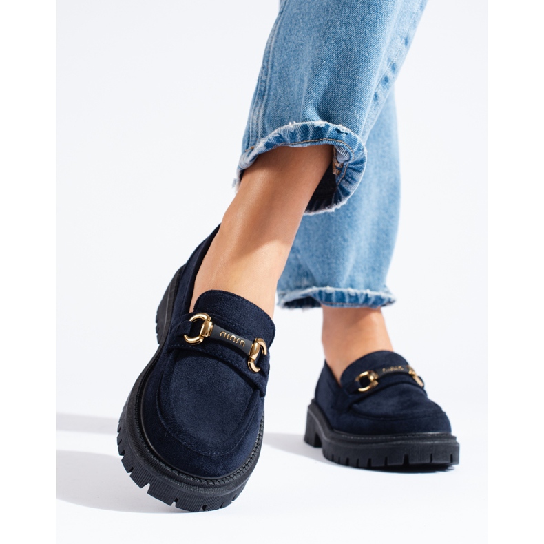 Mocasines de mujer Shelovet de ante azul marino 1