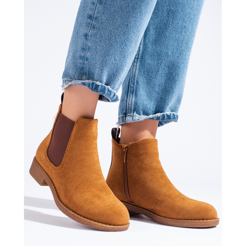 Botas Chelsea de mujer Shelovet en ante camel marrón 1