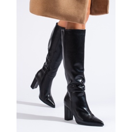 Elegantes botas negras de tacón confeccionadas en piel ecológica Shelovet. negro 1
