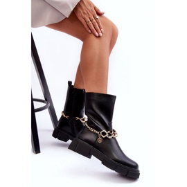 Botas Altas De Piel Con Cadena Negro Pugen 6