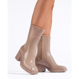 SHELOVET Botas de agua color crema con tacón y cremallera beige 3