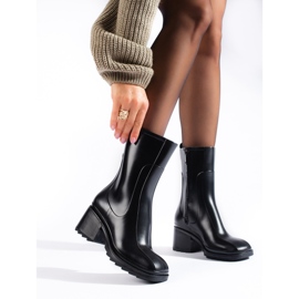 SHELOVET Botas de agua negras de tacón con cremallera. negro 1 SHELOVET Botas de agua negras de tacón con cremallera. negro 1