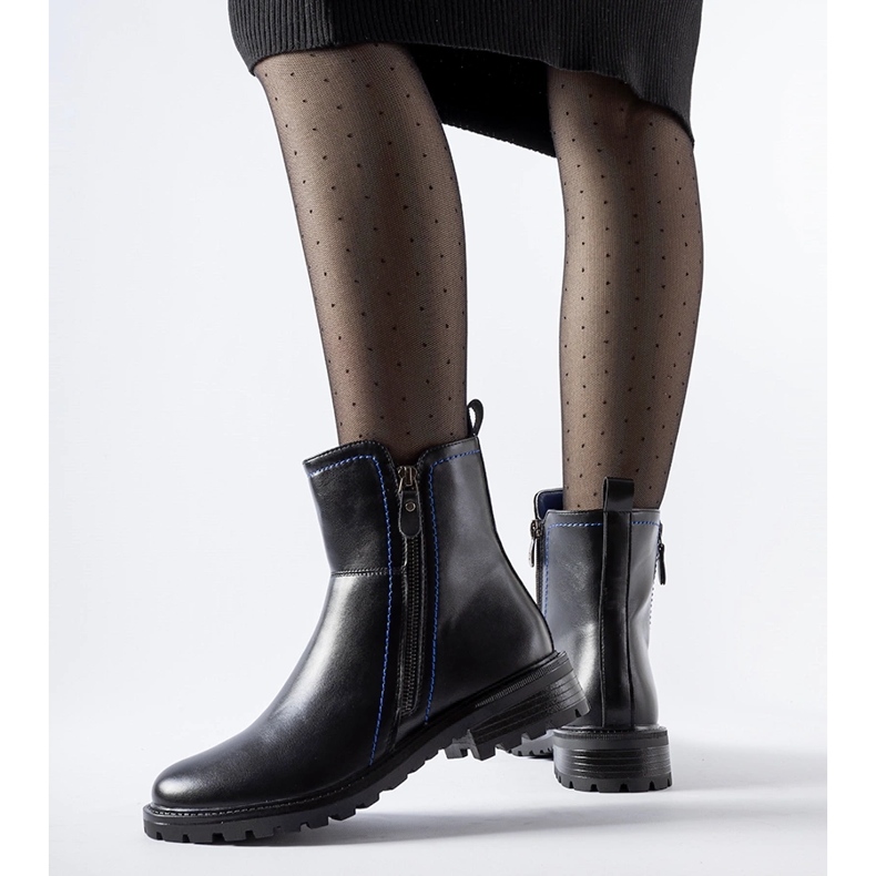 Botines negros con hilo decorativo Nereo azul 1