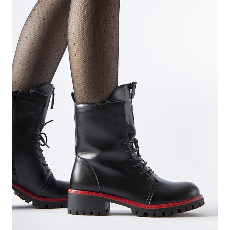 Botas bovver negras con adorno rojo Elisabetta negro 1 Botas bovver negras con adorno rojo Elisabetta negro 1