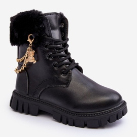 Botines infantiles calentitos de piel con cadena, Negro Cadia 5