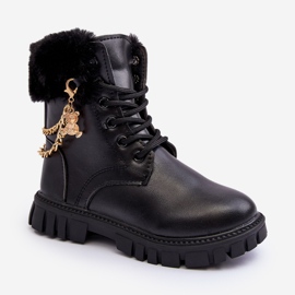 Botines infantiles calentitos de piel con cadena, Negro Cadia 1