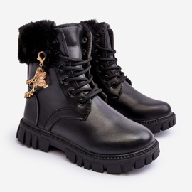 Botines infantiles calentitos de piel con cadena, Negro Cadia 2