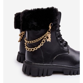Botines infantiles calentitos de piel con cadena, Negro Cadia 3