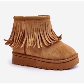 Botas de nieve infantiles aislantes con flecos decorativos Camel Nimia marrón 11