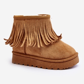 Botas de nieve infantiles aislantes con flecos decorativos Camel Nimia marrón 6