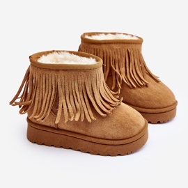 Botas de nieve infantiles aislantes con flecos decorativos Camel Nimia marrón 8