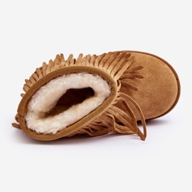 Botas de nieve infantiles aislantes con flecos decorativos Camel Nimia marrón 10