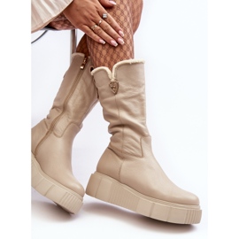 Lemar Botas de mujer de piel beige con lana Bayla 10
