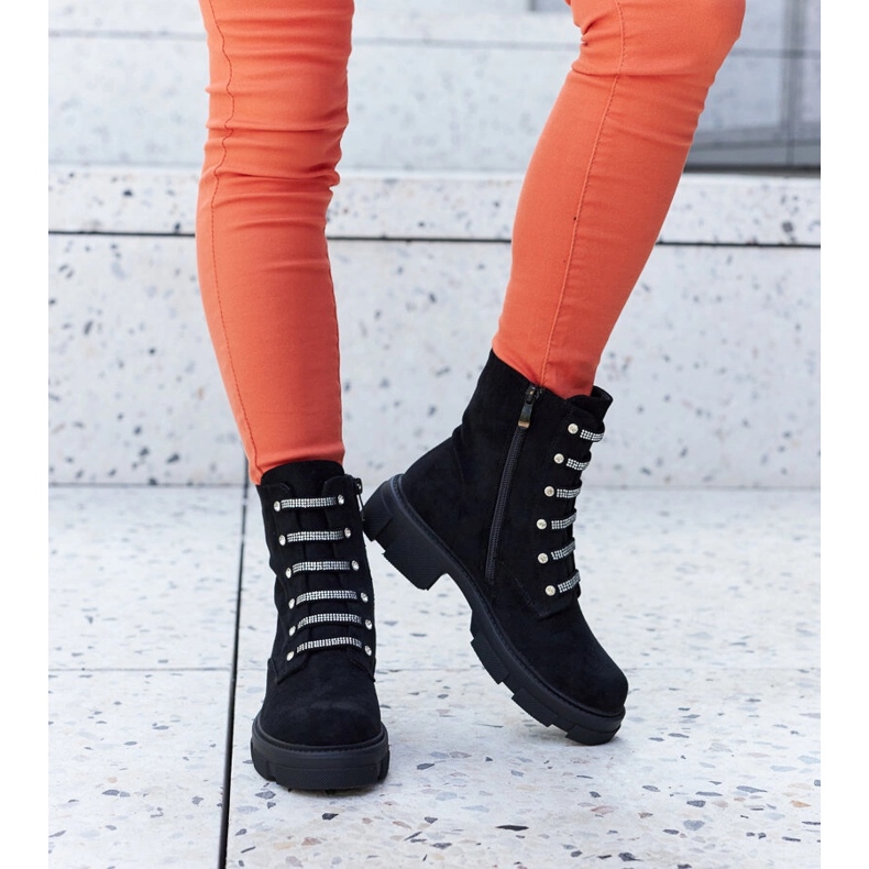 Botines negros con pedrería, ante ecológico Sfaranda 1