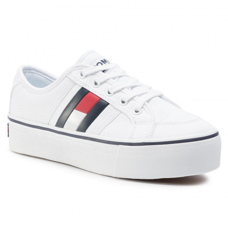 Tommy Hilfiger Zapatilla deportiva con plataforma plana y bandera de Tommy Jeans EN0EN00944-YBR blanco 1