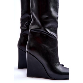 Joalice Botas para mujeres ecológicas aisladas en cuñas negras negro 1