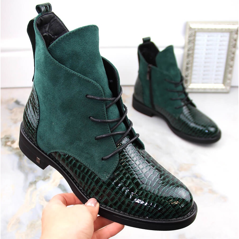Botines de mujer con tacón plano, aislantes, verde Potocki SZ12080 1