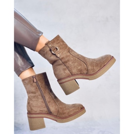 Botines Cooke Kaki tacón ancho marrón 4