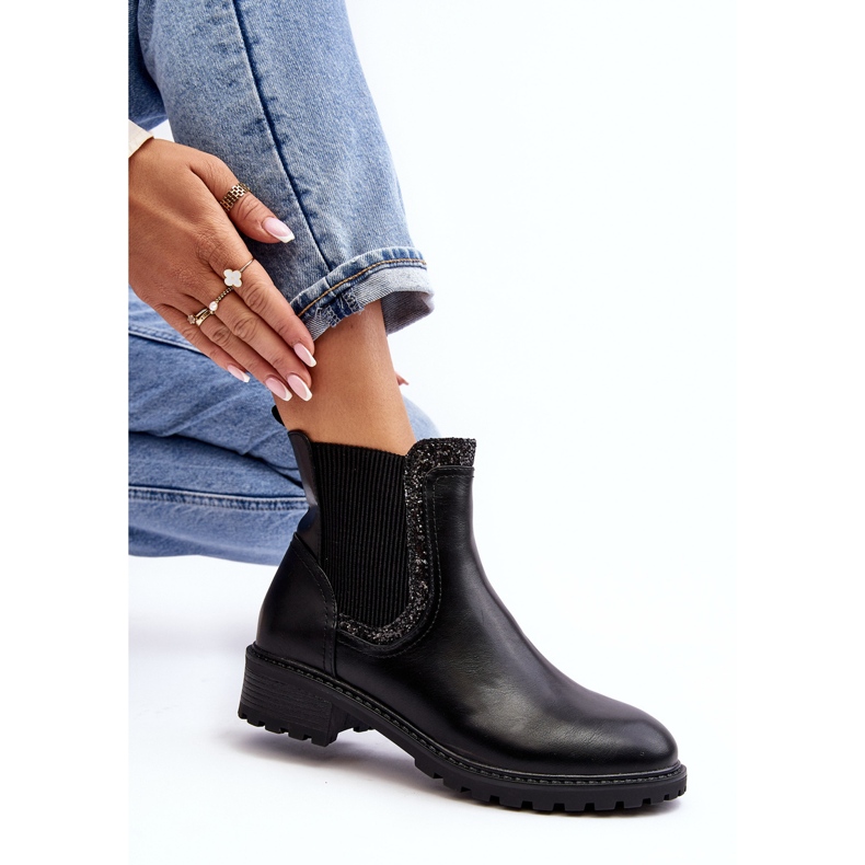 Botas Chelsea de mujer con caña baja y tacón plano, Negro Kassona 1
