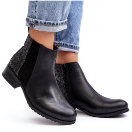 Botas Chelsea de mujer con tacón plano y lentejuelas, Negro Messio 6