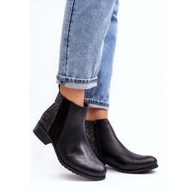 Botas Chelsea de mujer con tacón plano y lentejuelas, Negro Messio 2