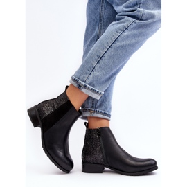 Botas Chelsea de mujer con tacón plano y lentejuelas, Negro Messio 3