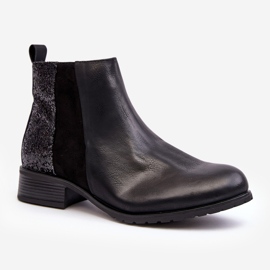 Botas Chelsea de mujer con tacón plano y lentejuelas, Negro Messio 1