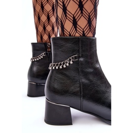 Seastar Botas de cuero para mujeres de baja tacón con cadena negra negro 3
