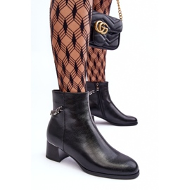 Seastar Botas de cuero para mujeres de baja tacón con cadena negra negro 2