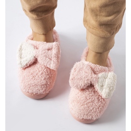 Pantuflas calentitas rosas con lazo. rosado 3