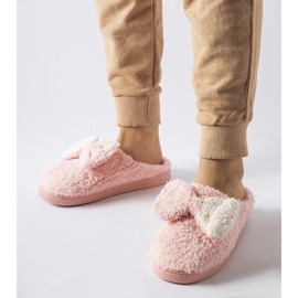Pantuflas calentitas rosas con lazo. rosado 1