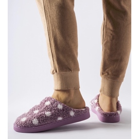 Pantuflas cálidas moradas con lunares blancos. púrpura 1