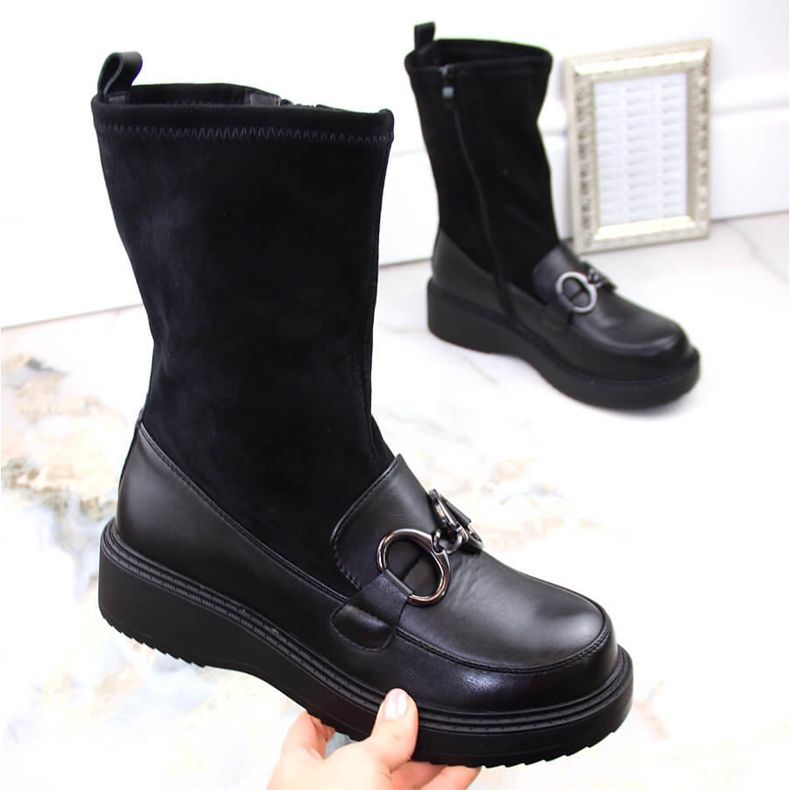 Botas de mujer, mocasines con plataforma negros aislantes, Sabatina DM23-18N 2