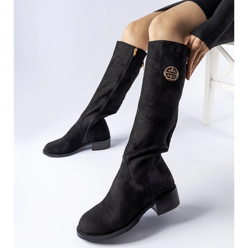 Botas negras largas y cálidas de ante ecológico. negro 1 Botas negras largas y cálidas de ante ecológico. negro 1