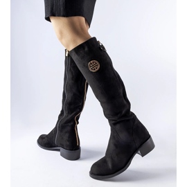 Botas negras largas y cálidas de ante ecológico. negro 2