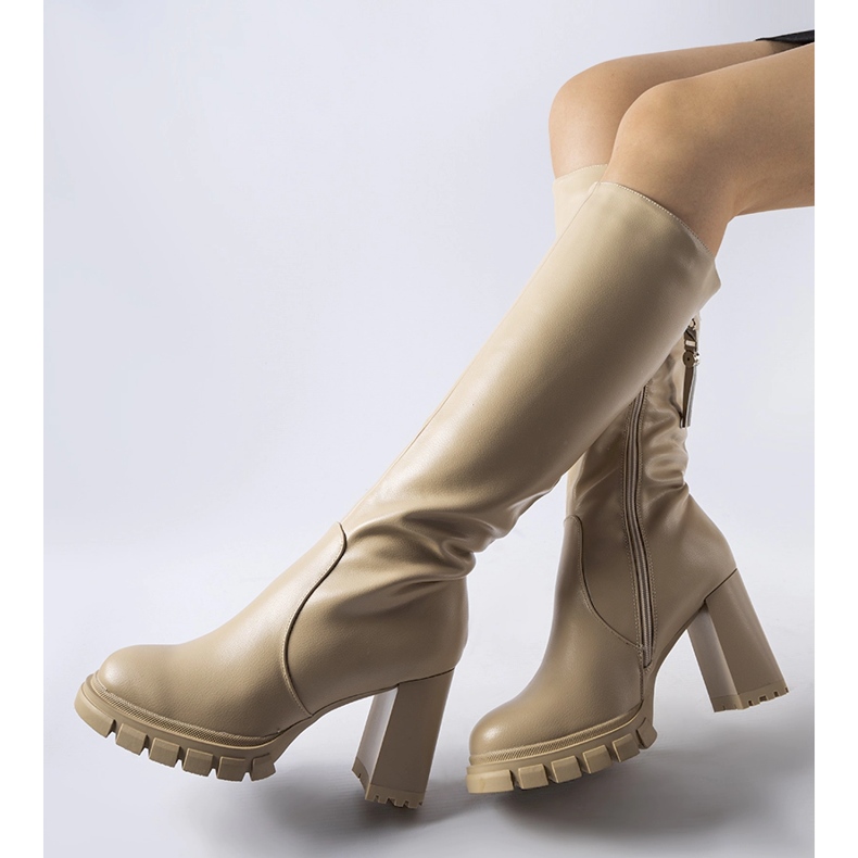 Botas de tacón largas cálidas beige 1 Botas de tacón largas cálidas beige 1