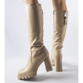 Botas de tacón largas cálidas beige 2