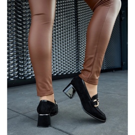 Zapatos de salón negros con bloque de ante ecológico. 2