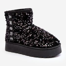 Botas de Nieve Mujer Plataforma Decoradas con Lentejuelas Silmo Negro 3