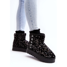 Botas de Nieve Mujer Plataforma Decoradas con Lentejuelas Silmo Negro 7