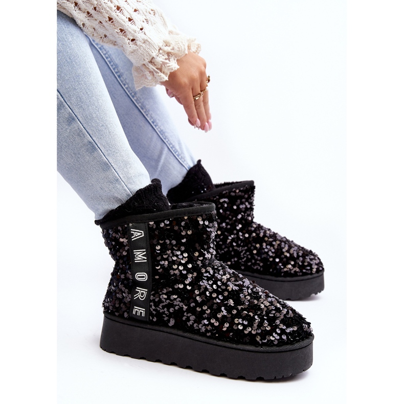 Botas de Nieve Mujer Plataforma Decoradas con Lentejuelas Silmo Negro 1