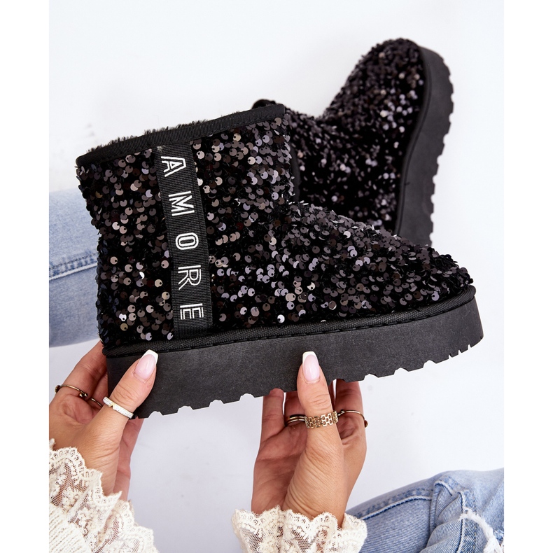 Botas de Nieve Mujer Plataforma Decoradas con Lentejuelas Silmo Negro 2