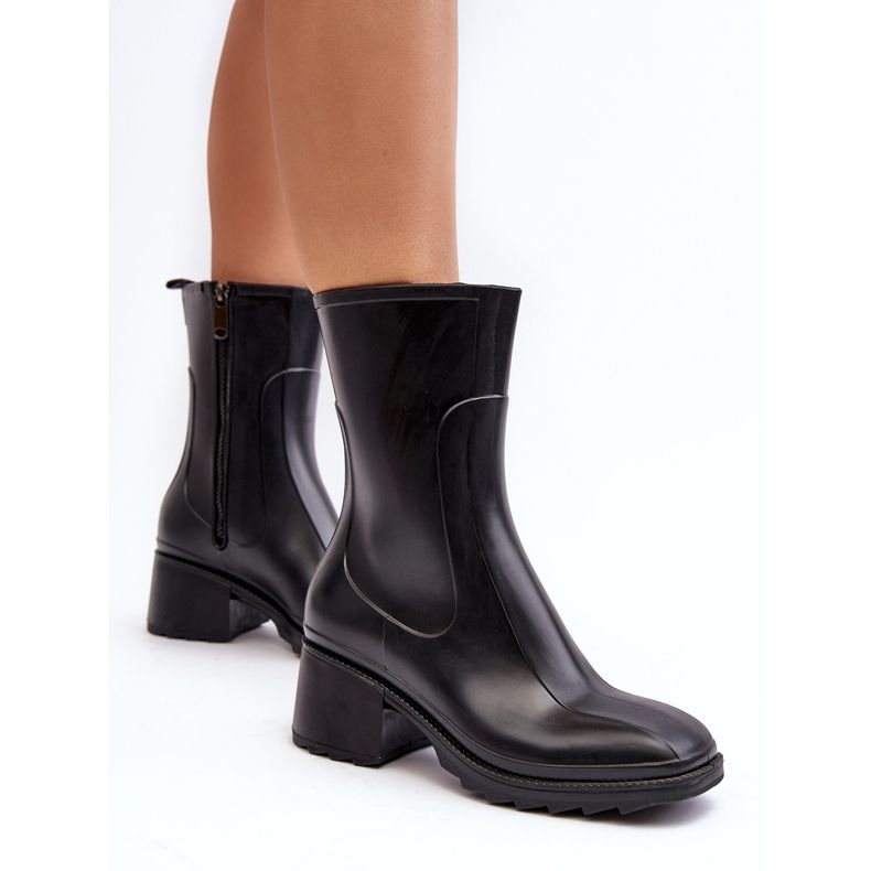 Botines Mujer Tacón Alto Galoshes Mate Negro Bertaida 2