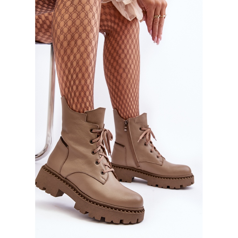 Botas Trapper Mujer Piel Con Cremallera Zazoo 949P Beige Oscuro 2