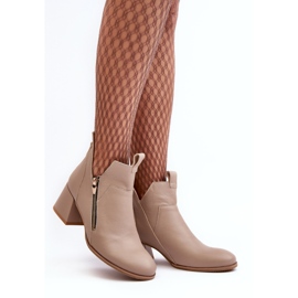 Botas De Mujer De Piel Con Tacón Bajo Y Recortes Zazoo 850 Beige 2